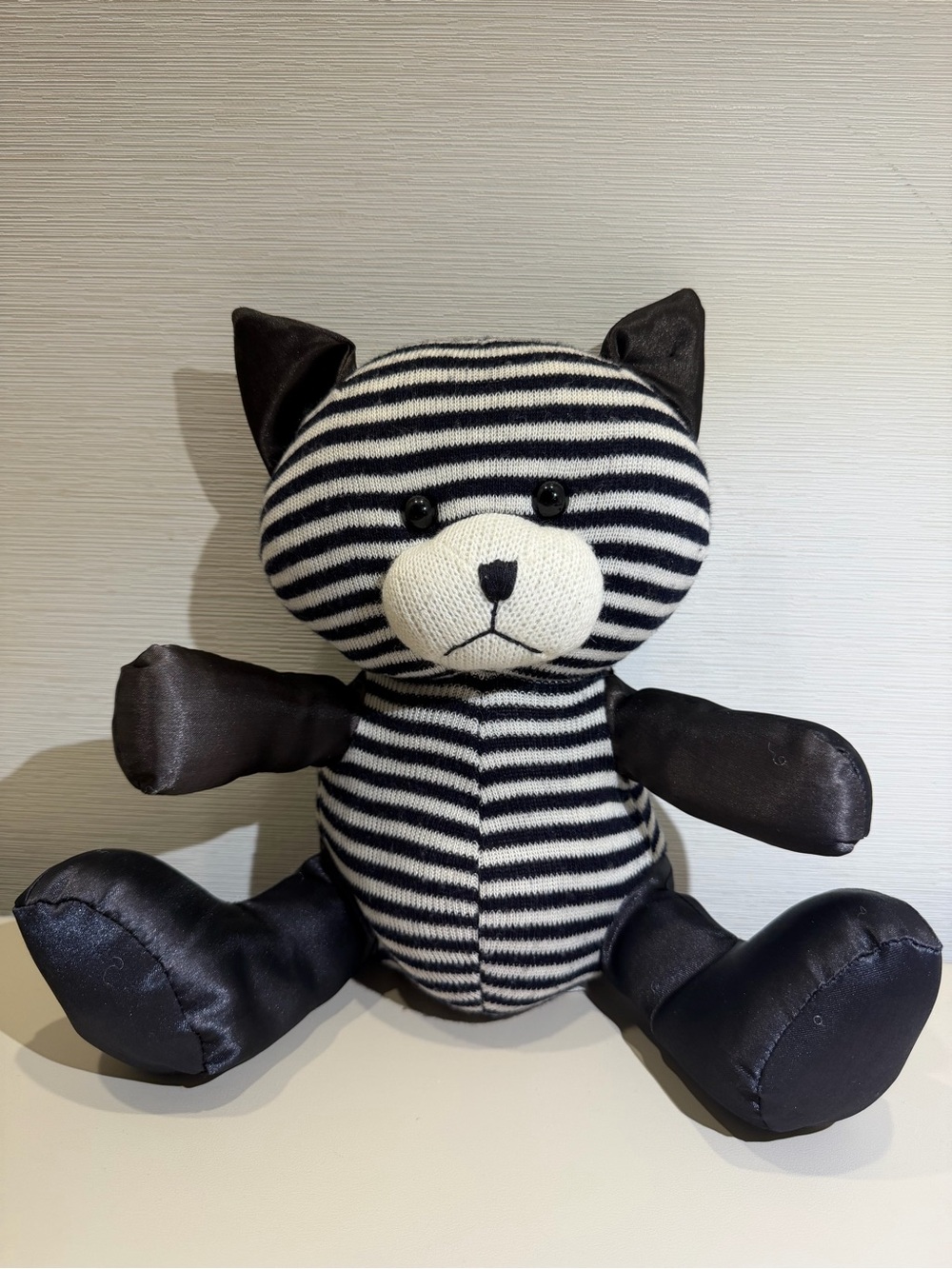 Striped Black & White Cat Knit Plush Toy 10” inches